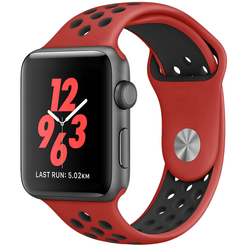 Silicone Λουράκι Apple Watch Series 1/Series 2/Series 3/Nike + 42mm (BLACK-RED) OEM